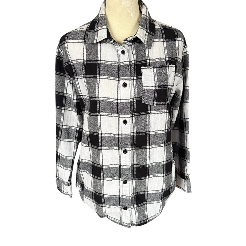 Forever 21 Kids black and white plaid flannel shirt girls size 11/12